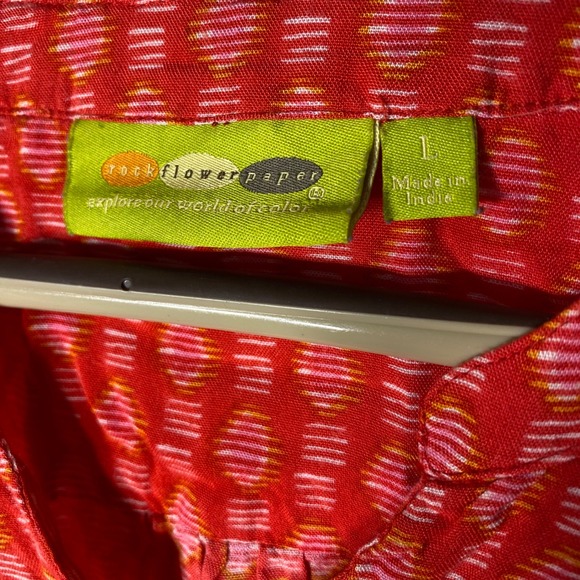 Rockflowerpaper Womens Red Orange Geometric Crinkle Tunic Top Long Sleeve Large - Picture 5 of 8